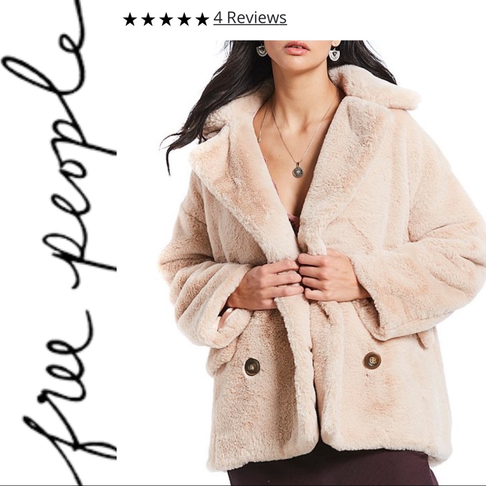NWT Free People Kate Double Breasted Faux Fur L